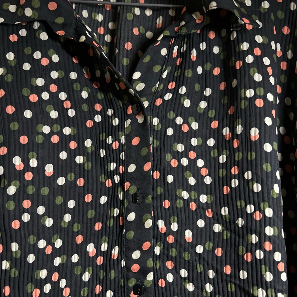 ASOS Womens Pleated Polka Dot 18/20W Blouse Black Sheer Bell Sleeve Flowy Top - Picture 8 of 13